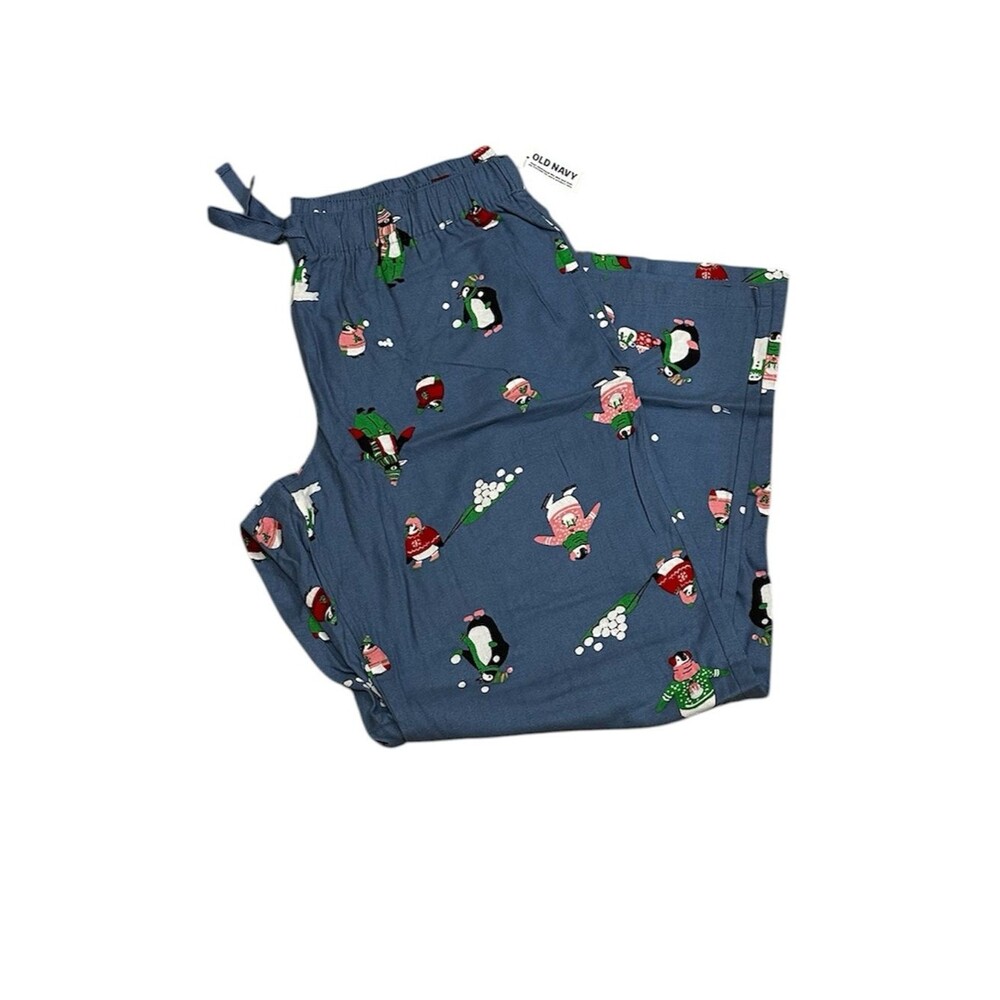 Old Navy Mid Rise Flannel Pajama Pants NEW Penguins Snowballs Large